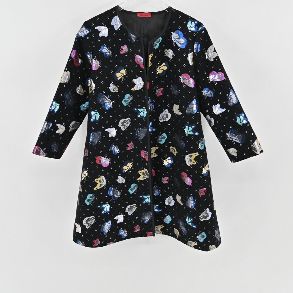 Saint Gil Paris Metallic Brocade Jacket Womens Size M Black Butterfly Duster‎
